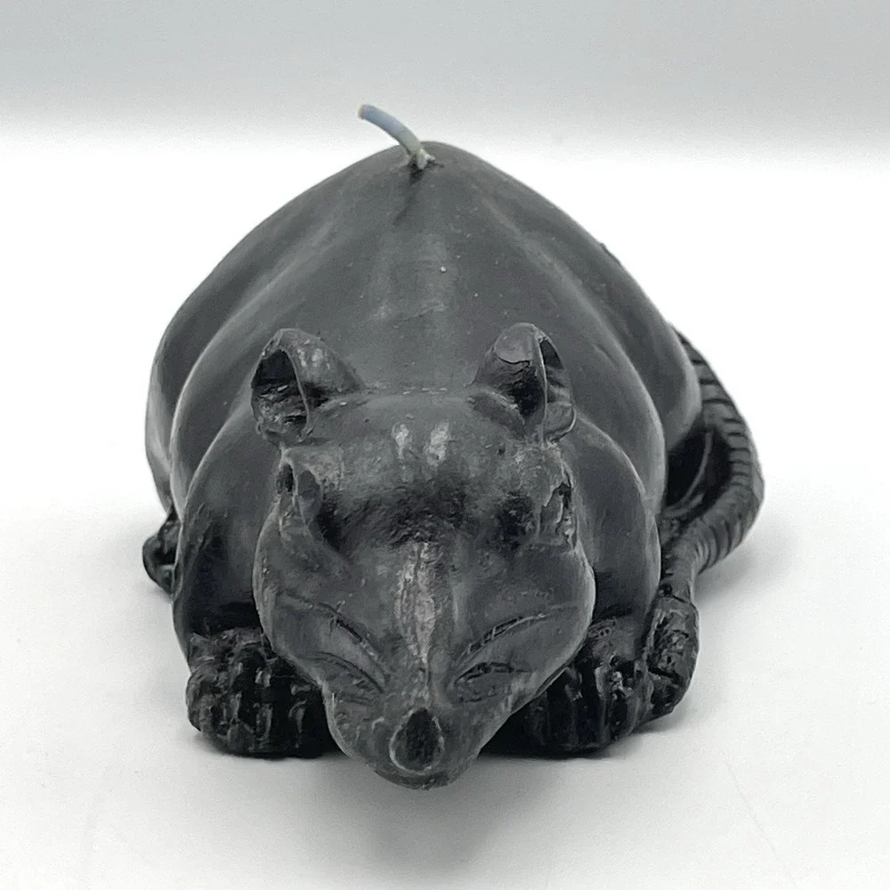 Vintage 1990s Old Navy Supply Company Black Rat Mouse Candle Halloween 9.3 Oz